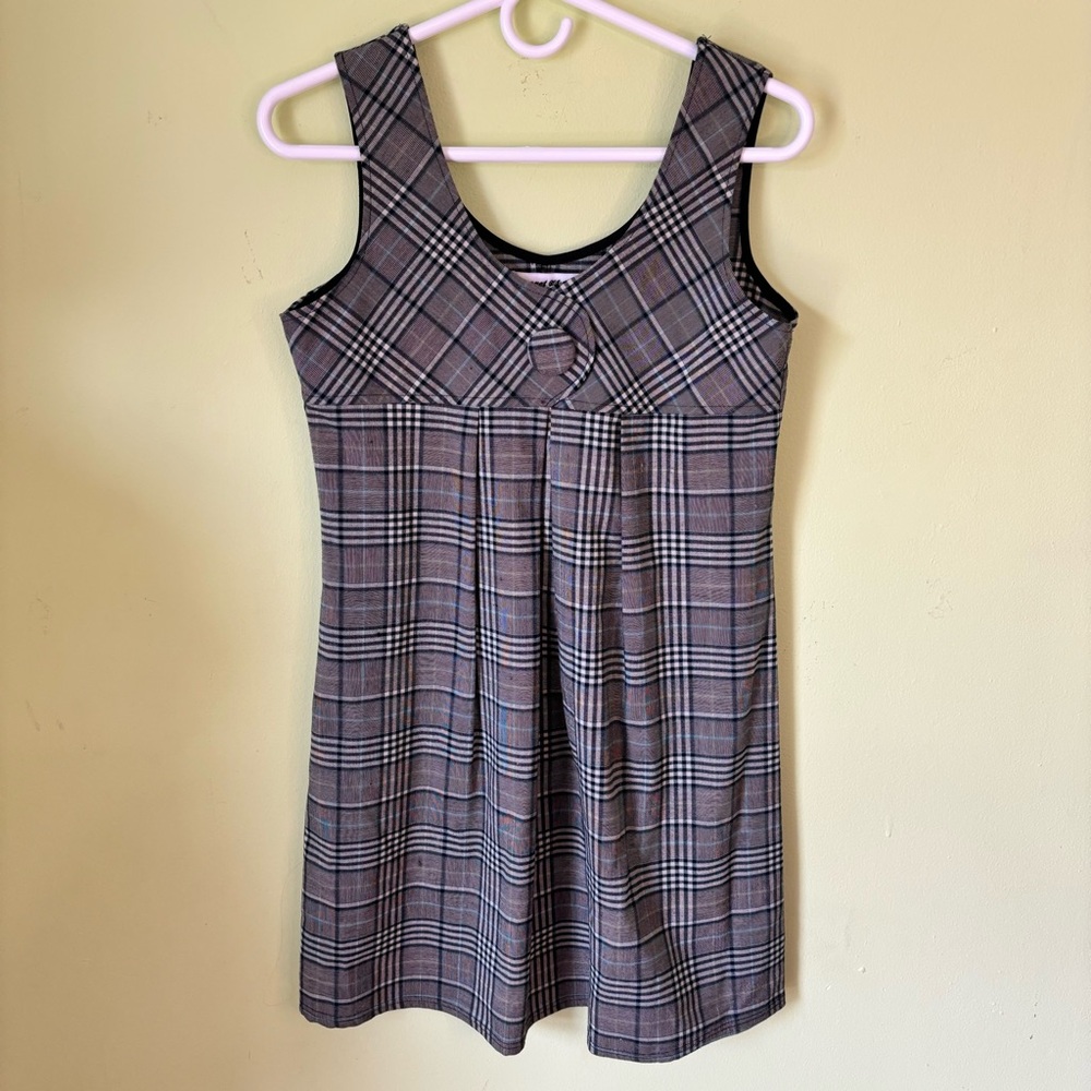 VTG Y2K SECRET CHARM GRAY PLAID SCHOOLGIRL DRESS SIZE 14 GIRLS